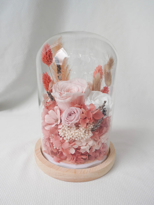 Dreamy Pastel Pink Preserved Flower Dome