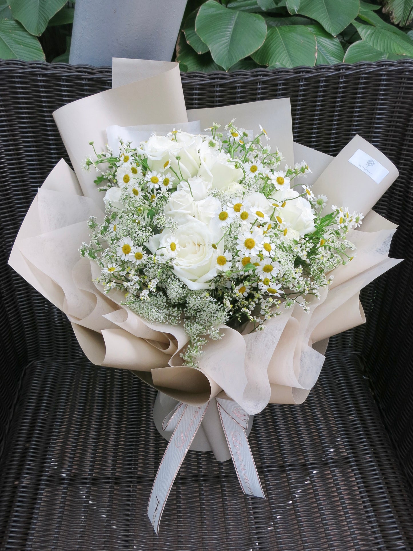 White Roses with Daisies Bouquet