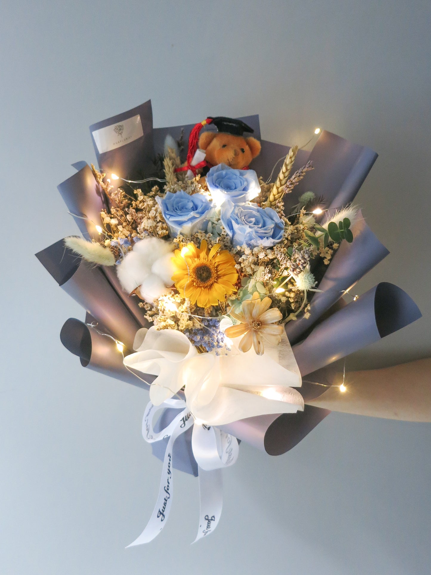 Preserved Blue Roses Graduation Bouquet