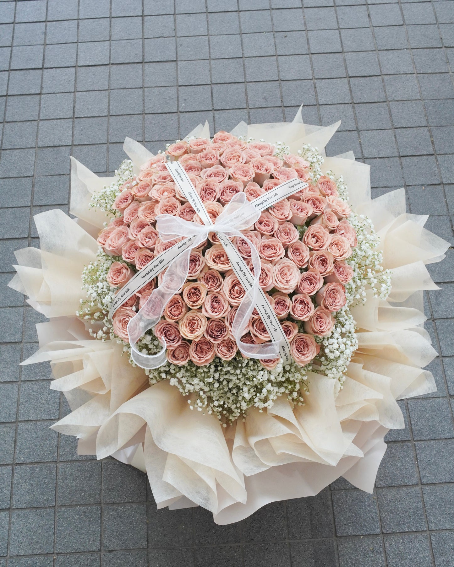 99 Cappuccino Roses with Baby's Breath