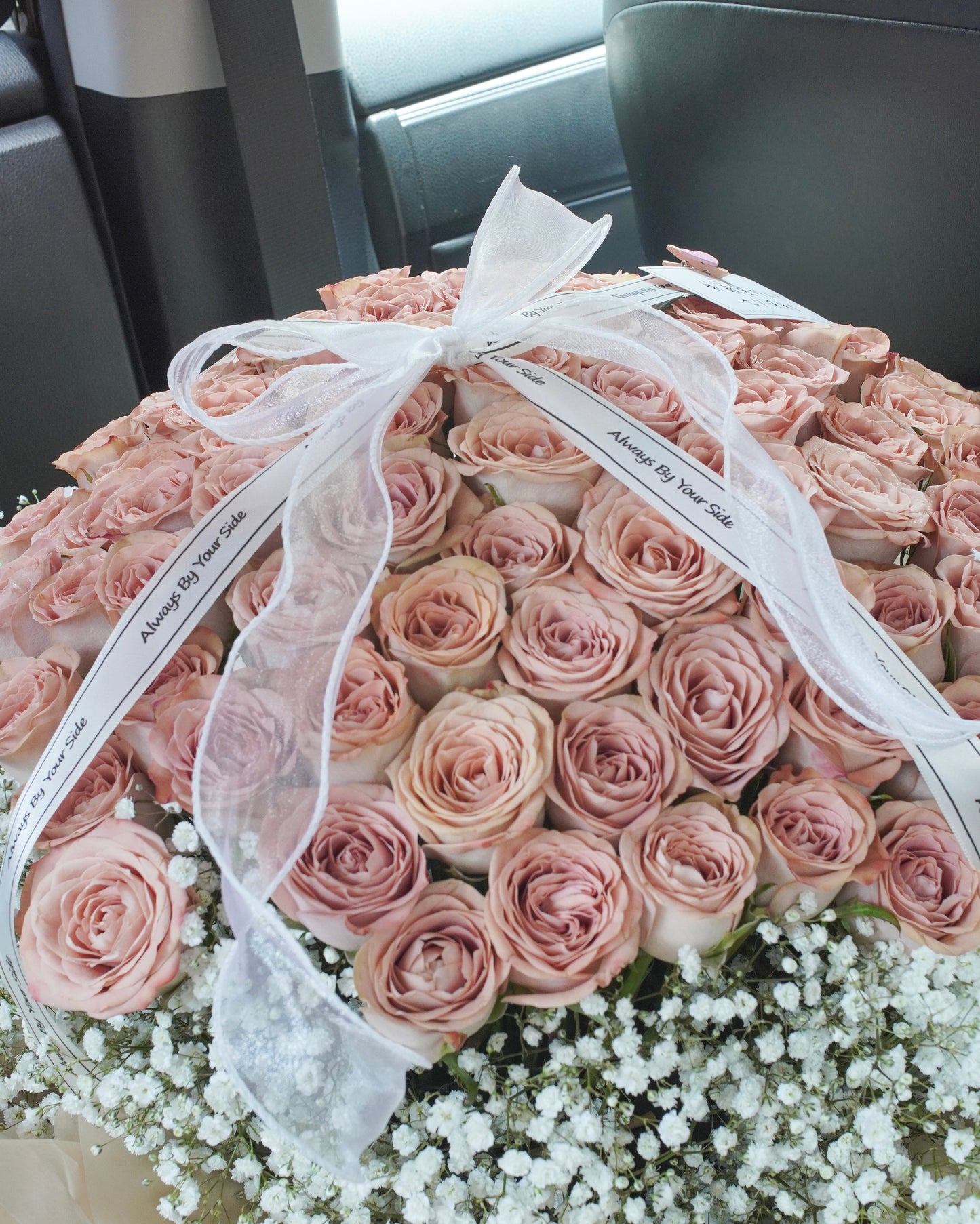 99 Cappuccino Roses with Baby's Breath
