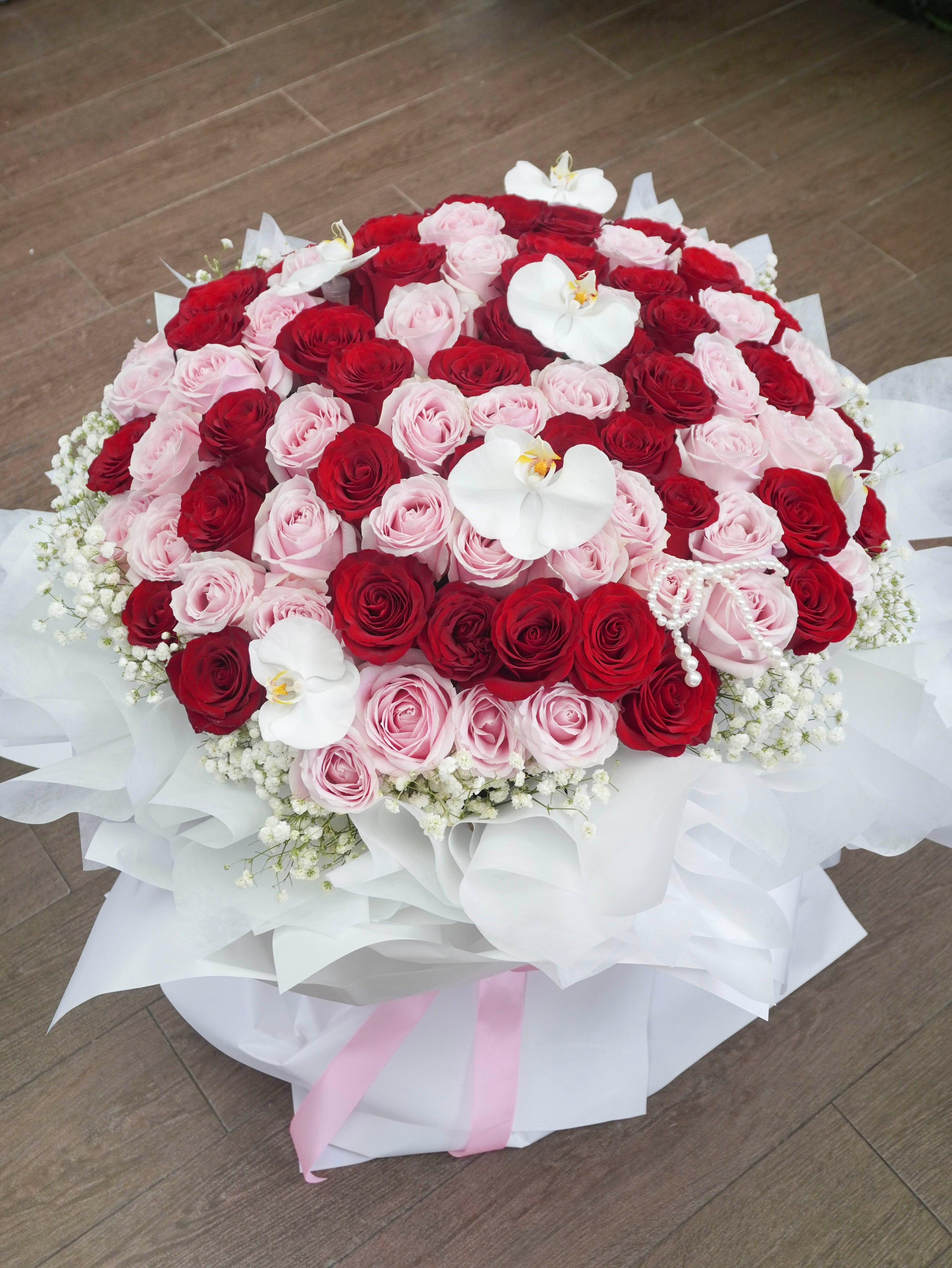 99 Roses with Phalaenopsis - VDAY