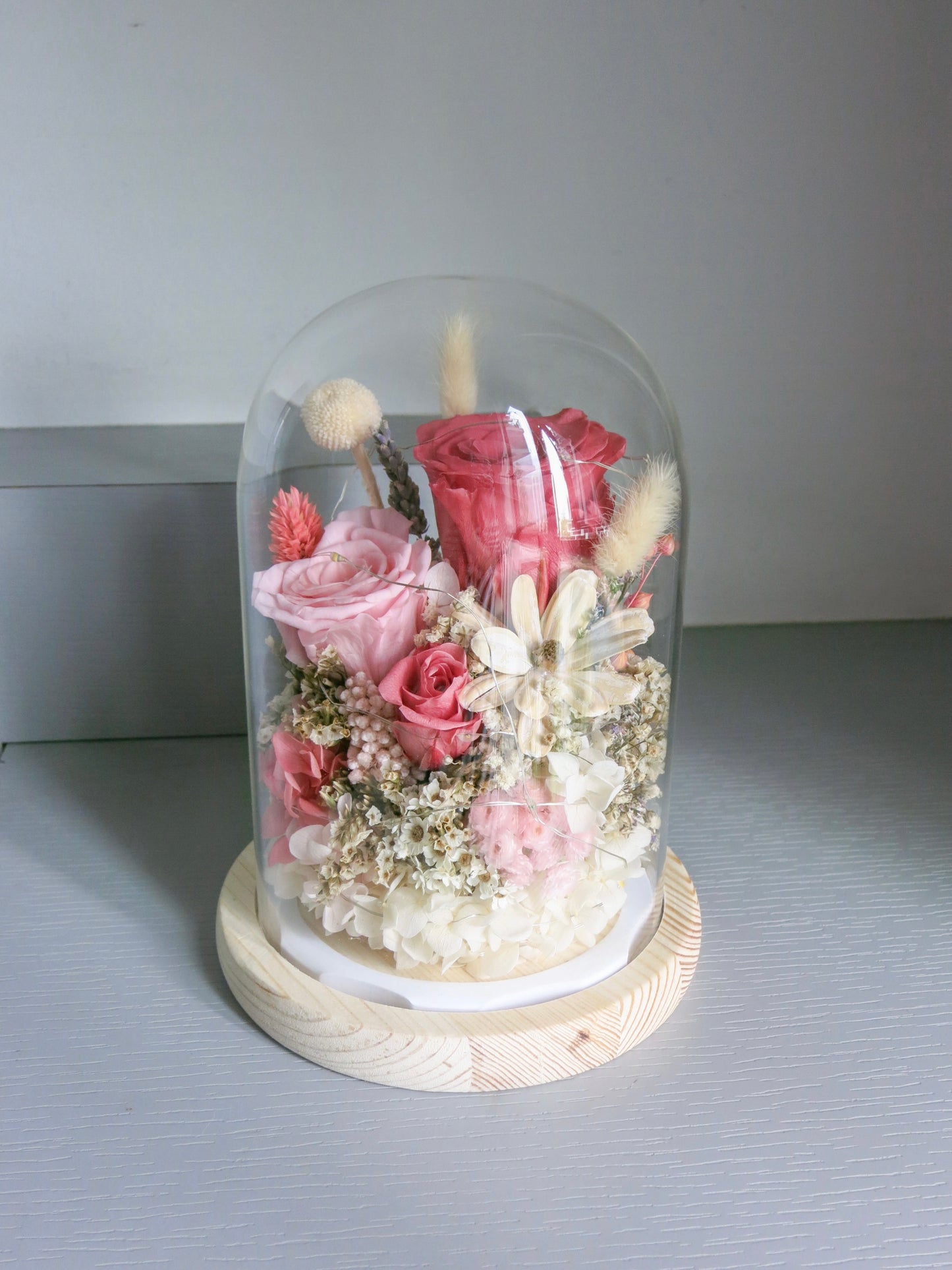 Pink Preserved Roses Flower Dome