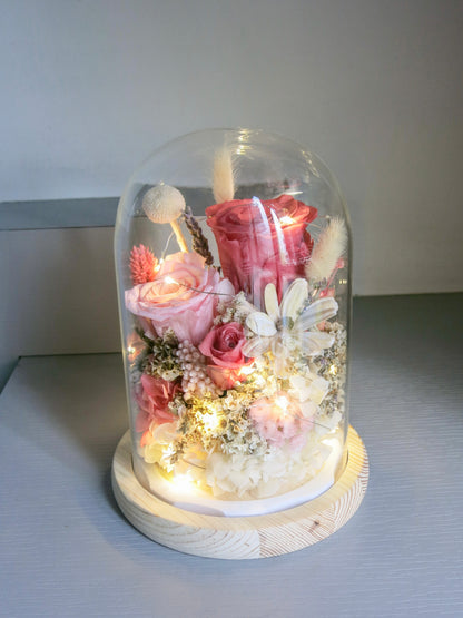 Pink Preserved Roses Flower Dome