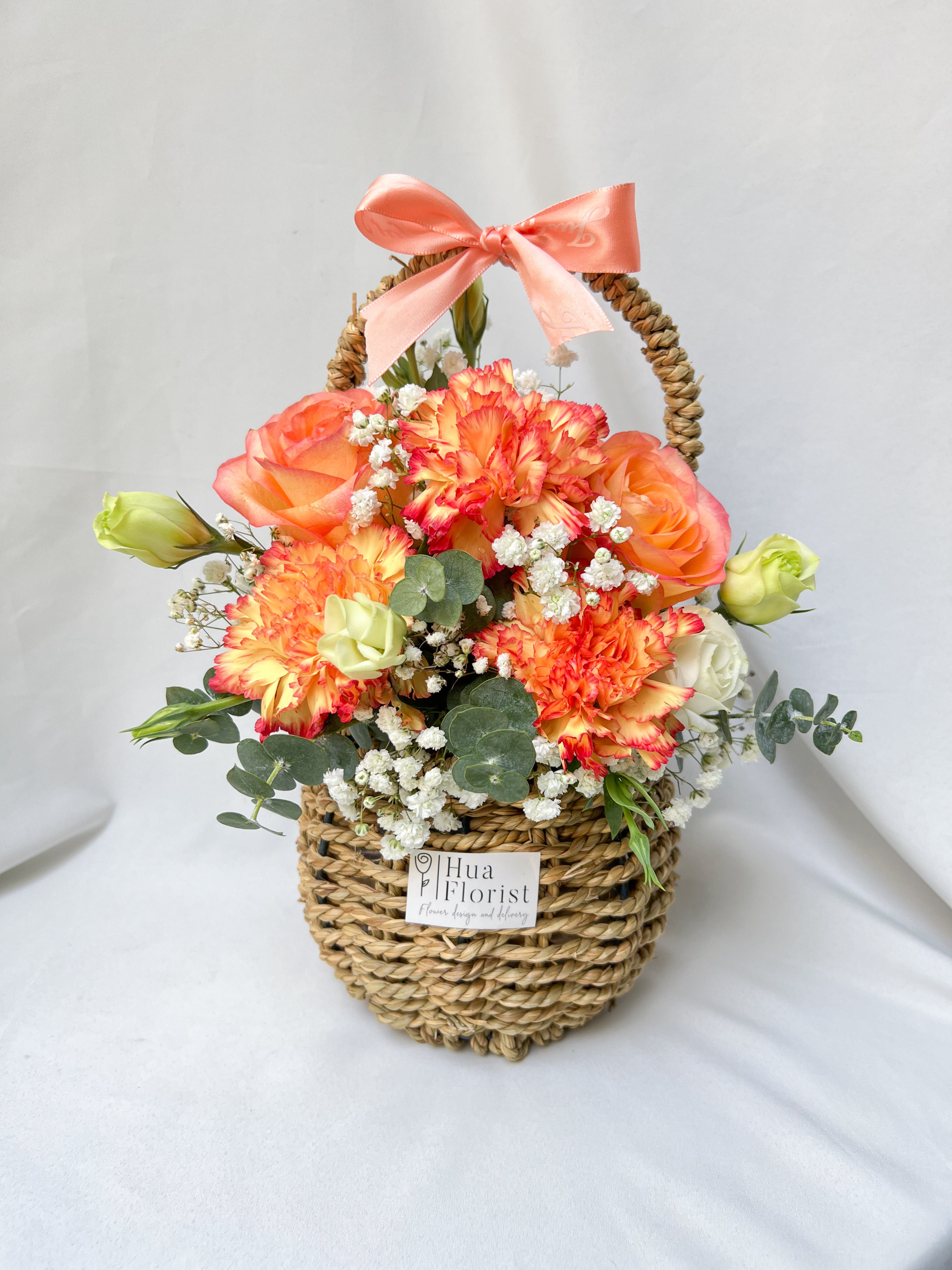 Orange Carnation Basket – HuaFlorist